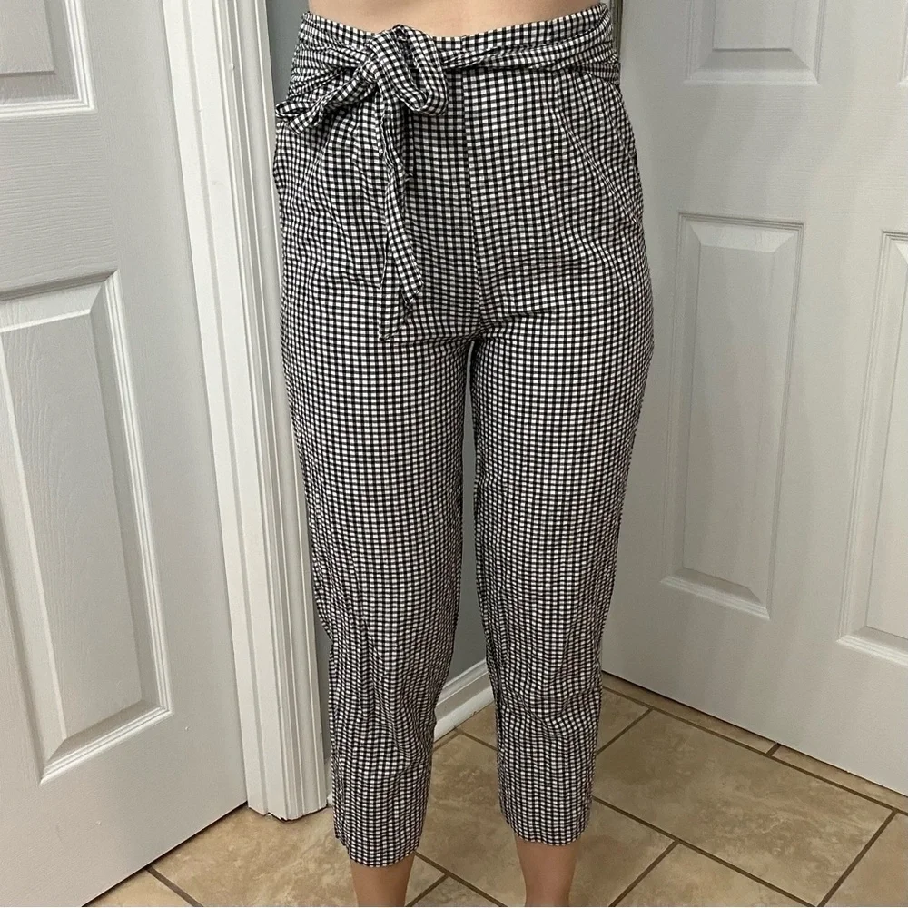 Free People Pants Cropped Gingham Casual Dainty Twee Tie Waist Size 4 Small